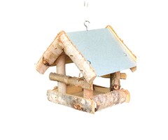 Dutchlander Vogelvoedertafel – Hangend – Berkenhout met Zinken Dak – 19x19x22 cm