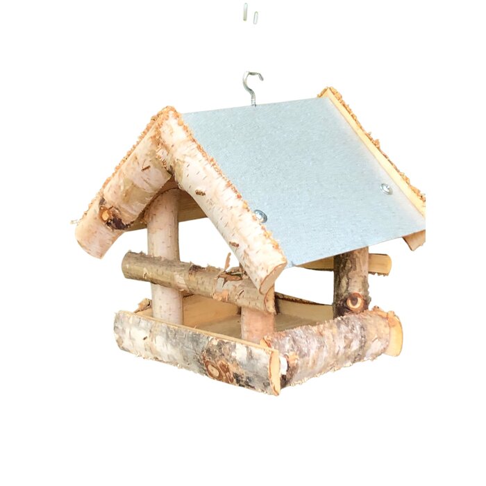 Dutchlander Vogelvoedertafel – Hangend – Berkenhout met Zinken Dak – 19x19x22 cm