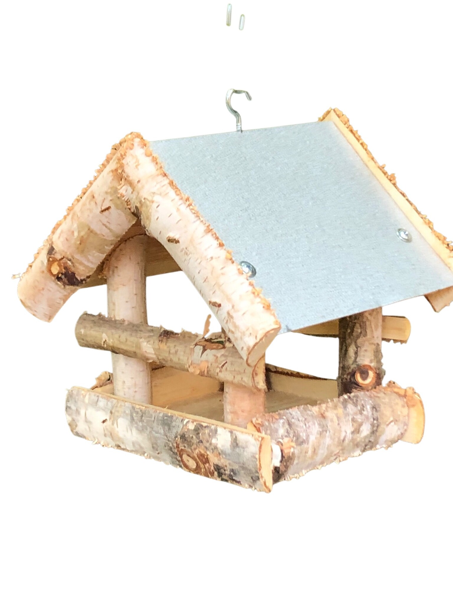 Dutchlander Vogelvoedertafel – Hangend – Berkenhout met Zinken Dak – 19x19x22 cm