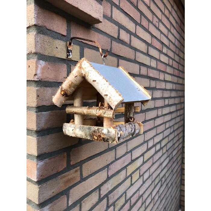 Dutchlander Vogelvoedertafel – Hangend – Berkenhout met Zinken Dak – 19x19x22 cm