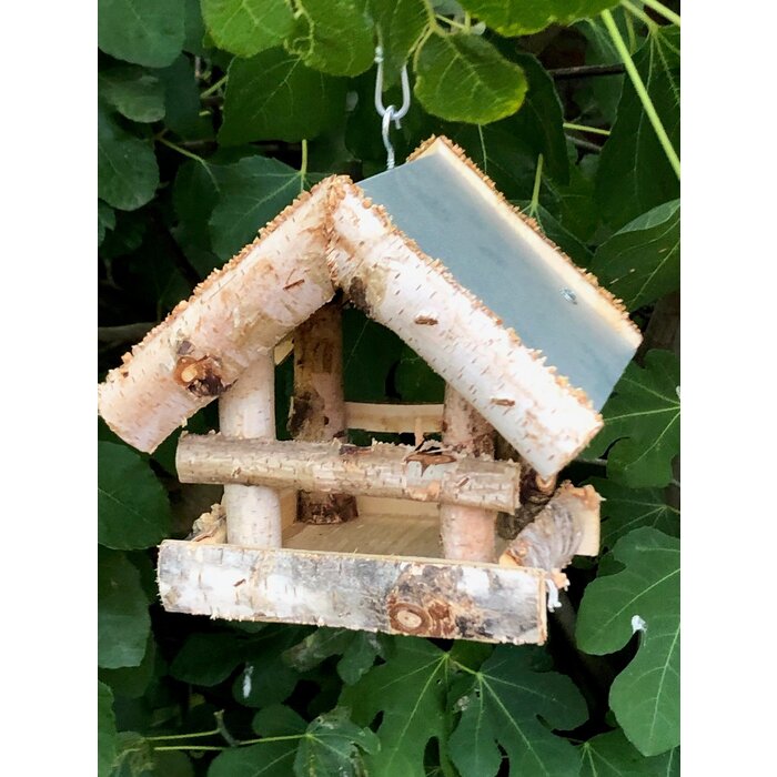 Dutchlander Vogelvoedertafel – Hangend – Berkenhout met Zinken Dak – 19x19x22 cm