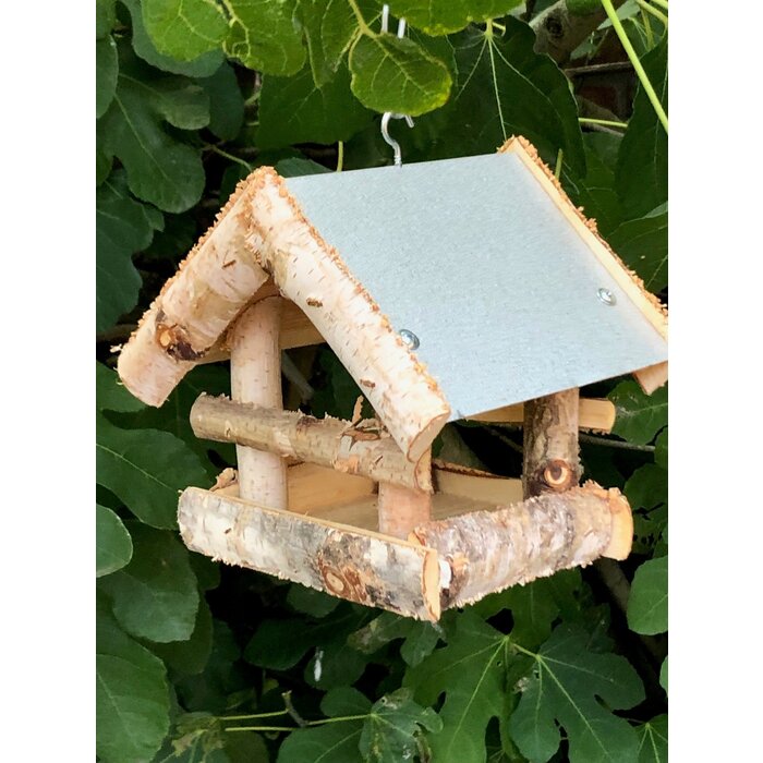 Dutchlander Vogelvoedertafel – Hangend – Berkenhout met Zinken Dak – 19x19x22 cm