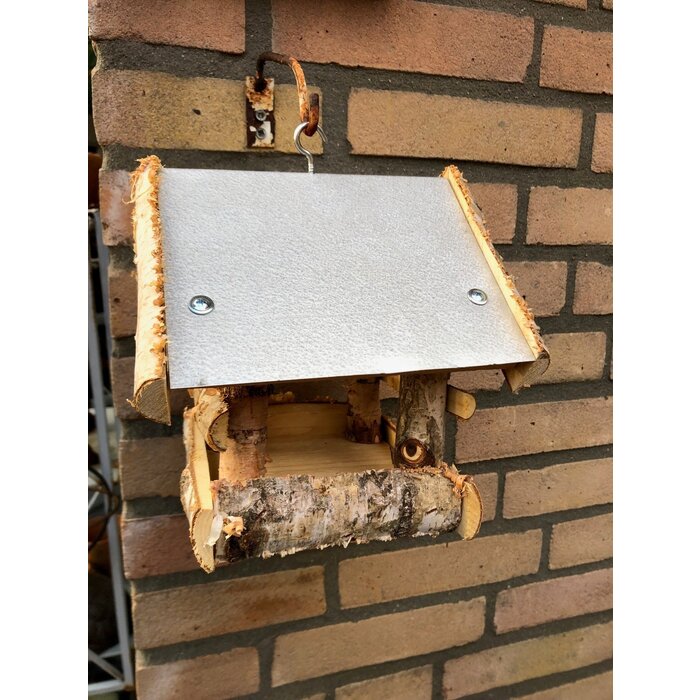 Dutchlander Vogelvoedertafel – Hangend – Berkenhout met Zinken Dak – 19x19x22 cm
