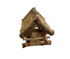 Mangeoire à oiseaux Dutchlander - suspendue - bouleau avec toit en paille 19 x 19 x 22 cm