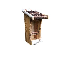 Mangeoire à oiseaux Dutchlander - montage mural - bouleau avec toit en brindilles &amp ; épingle à boule de graisse - 19x19x9 cm