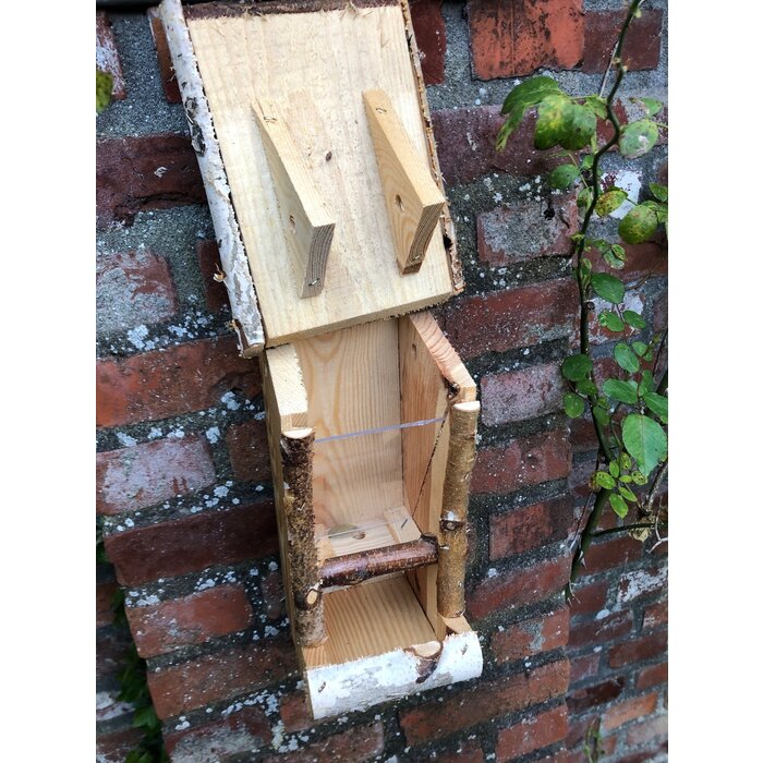 Dutchlander - Vogelvoedersilo – Muurbevestiging – Berkenhout met Stro Dak – Plexiglas Venster – 15x19x30 cm