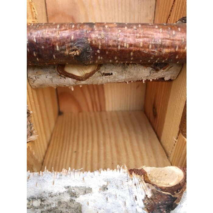 Dutchlander - Vogelvoedersilo – Muurbevestiging – Berkenhout met Stro Dak – Plexiglas Venster – 15x19x30 cm