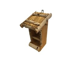 Dutchlander - Vogelvoedersilo – Muurbevestiging – Berkenhout met Stro Dak – Plexiglas Venster – 15x19x30 cm