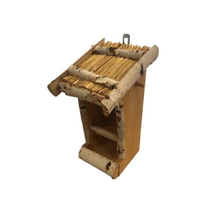 Dutchlander - Vogelvoedersilo – Muurbevestiging – Berkenhout met Stro Dak – Plexiglas Venster – 15x19x30 cm