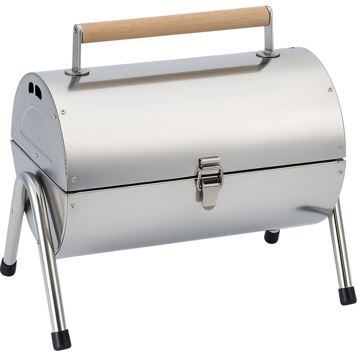 alpina Tafel BBQ Houtskool - Tafelgrill met Grillplaat en Deksel - Compacte Barbecue met Grillplaat - Tafelbarbecue Draagbaar - Ideaal voor Buiten - Zilver