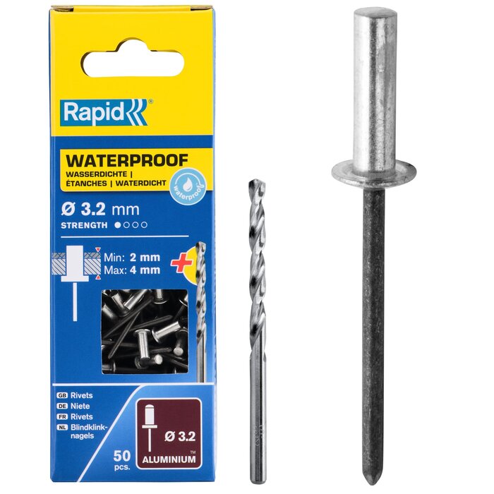 Rapid Blindklinknagels Waterdicht Ø 3,2 x 8 mm incl. Boor 50 st., Box