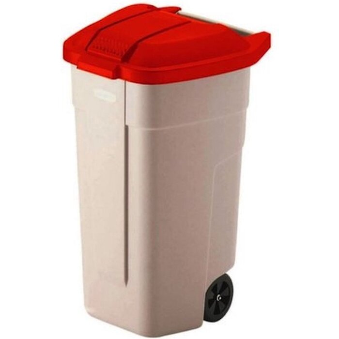 Rubbermaid Outdoor-Abfallbehälter 100 LTR, RUBBERMAID beige mit rotem Deckel