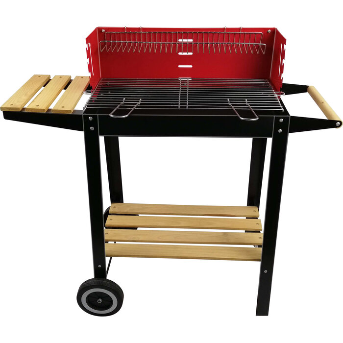 BBQ Collection - Houtskoolbarbecue - Wielen - Verstelbaar Rooster - Windscherm - Zijtafel - Zwart - Rood