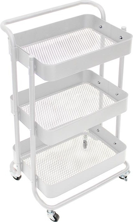 Metall-Küchenwagen mit 3 Schubladen - Weiß - 46 x 35 x 76,5 cm - Mit Rädern und Bremse