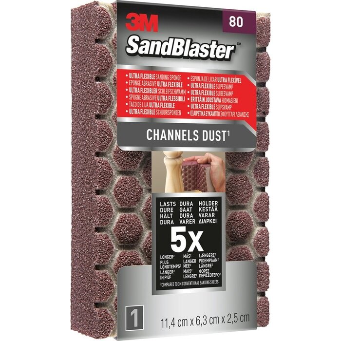 3M 3M™ SandBlaster™ Ultra Flexible Schleifschwamm 980SBE, P80, 11,4 x 6,3 x 2,5 cm,1 karte