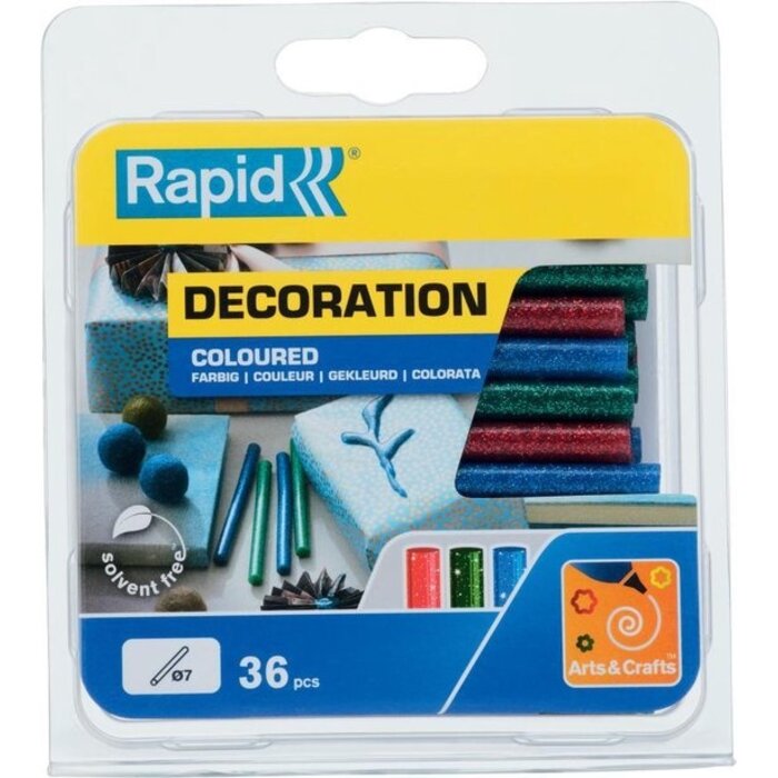 Rapid Rapid 5001424 Bâtons de colle - Paillettes Rouge/Vert/Bleu - 7x90mm (36pcs)