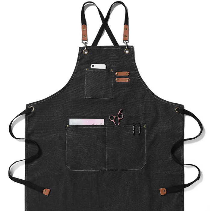 Dutchlander stoer katoenen schort met handige vakken - zwart - one size