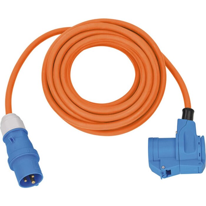 Brennenstuhl Brennenstuhl Camping Verlengsnoer met CEE Stekker en haakse koppeling incl. veiligheidscontactdoos (10m kabel in oranje, 230V/16A, voor buitengebruik, Made in Germany)