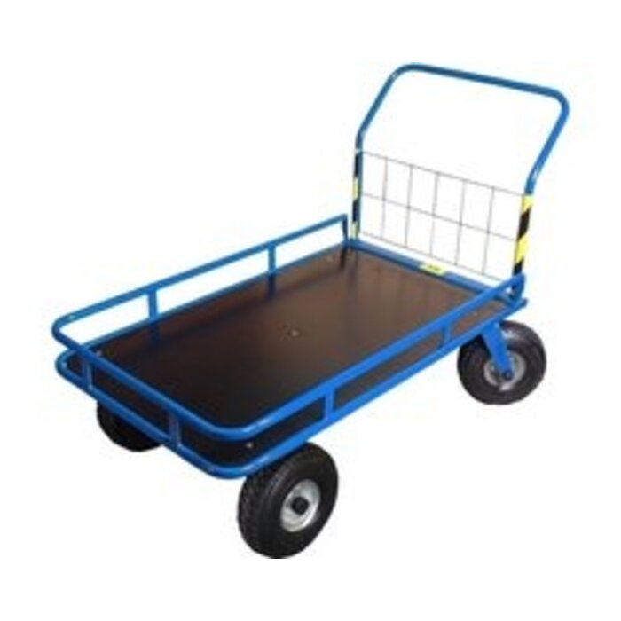 Power Tower Power Tower Plateauwagen XL 1470 mm met grote luchtbanden en rek rondom.