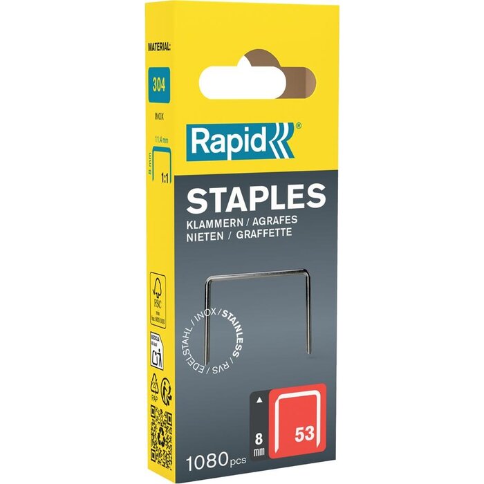 Rapid Rapid agrafes- No 53 - acier inoxydable - blister 10 mm 1080 pièces