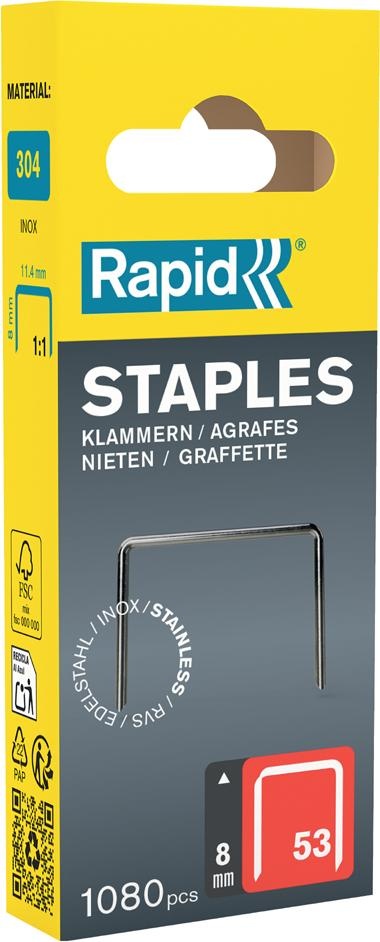 Rapid Rapid agrafes- No 53 - acier inoxydable - blister 10 mm 1080 pièces