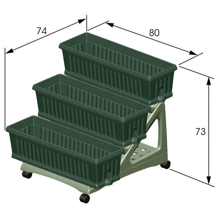 Bama Bama Etagere plastique 3 bacs avec base à roulettes Vert