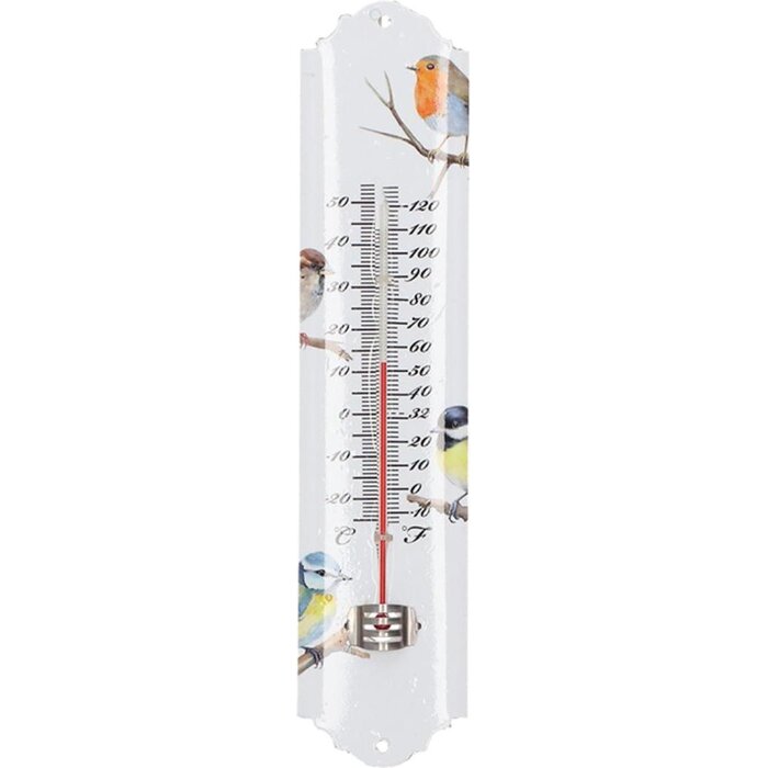 Esschert Design thermometer - voor binnen en buiten - tuinvogel print - 30 x 7 cm - Celsius/fahrenheit