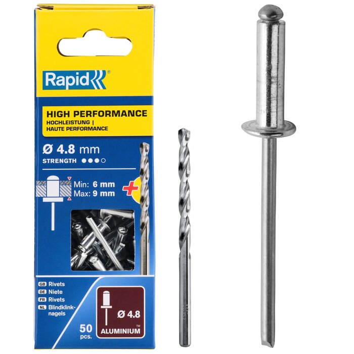 Rapid Blindklinknagels High Performance Ø 4,8 x 12 mm incl. Boor 50 st., Box