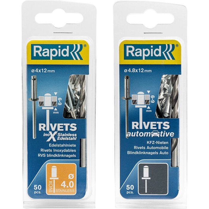 Rapid Rapid Automotive Rapid Blindklinknagels 4.8 x 12 mm. 50 stuks + boor