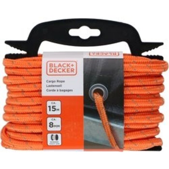 Black & Decker Corde d´arrimage BLACK+DECKER  avec rouleau - 15 mètres - 8MM - Nylon - Orange
