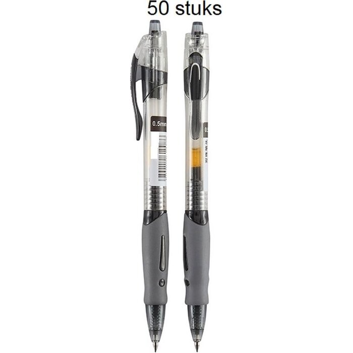 Gel pen double ball 0.5 mm met zwarte inkt per 50 stuks.