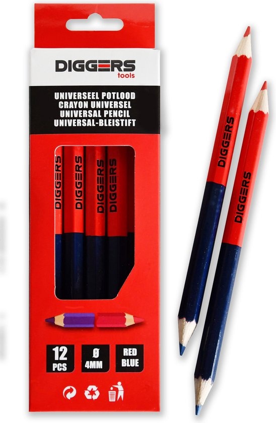 Diggers Digger (Bau) Bleistift 2 Farben rot-blau - 12 Stück