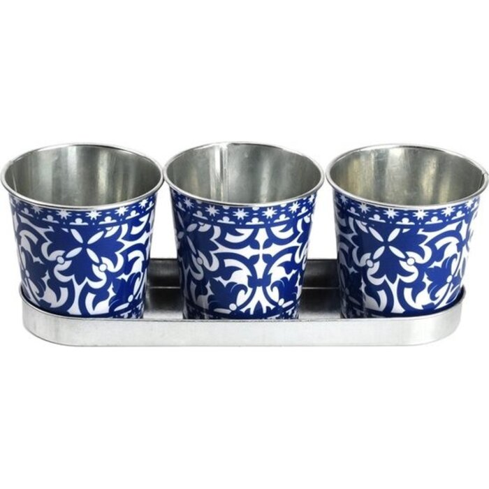 Esschert Design Pots de fleurs portugais en métal sur plateau en zinc