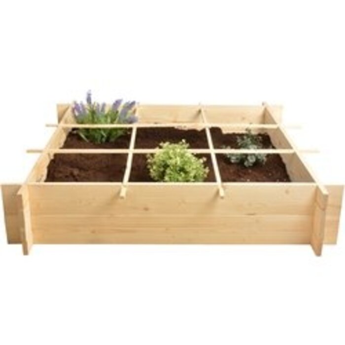 Esschert Design Vierkante meter tuin - hout - inclusief worteldoek - 9 vakken - moestuin - 100x100x20 cm