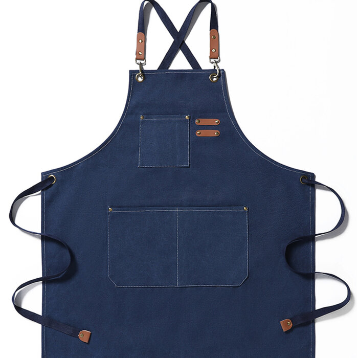 Tablier en coton cool avec compartiments pratiques - bleu - taille unique