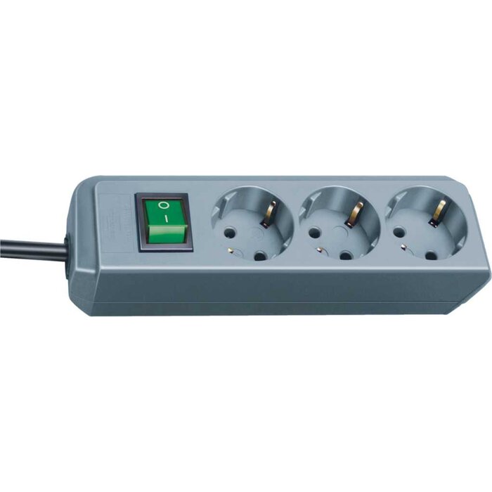 Brennenstuhl Eco-Line stekkerdoos met schakelaar 3-voudig zilver grijs 1,5 m H05VV-F 3G1,5