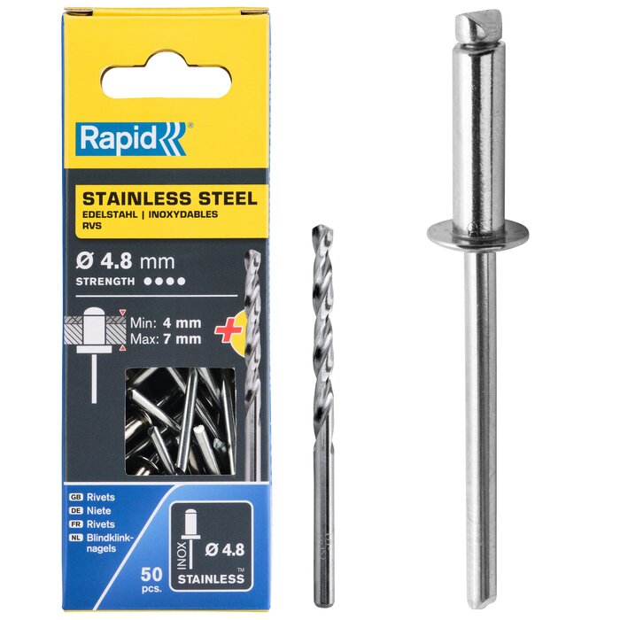 Rapid Blindklinknagels RVS Ø 4,8 x 10 mm incl. Boor 50 st., Box