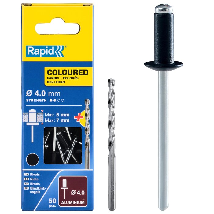 Rapid Blindklinknagels zwart Ø 4 x 10 mm incl. Boor 50 st., Box
