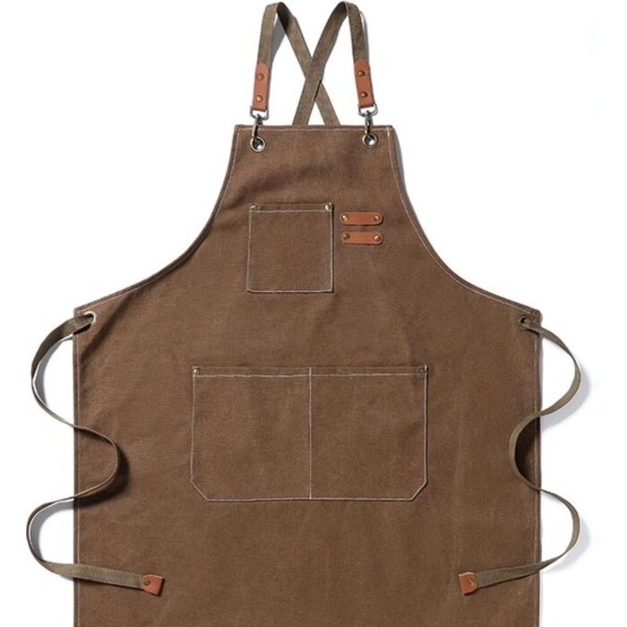 Tablier en coton cool avec compartiments pratiques - marron - taille unique