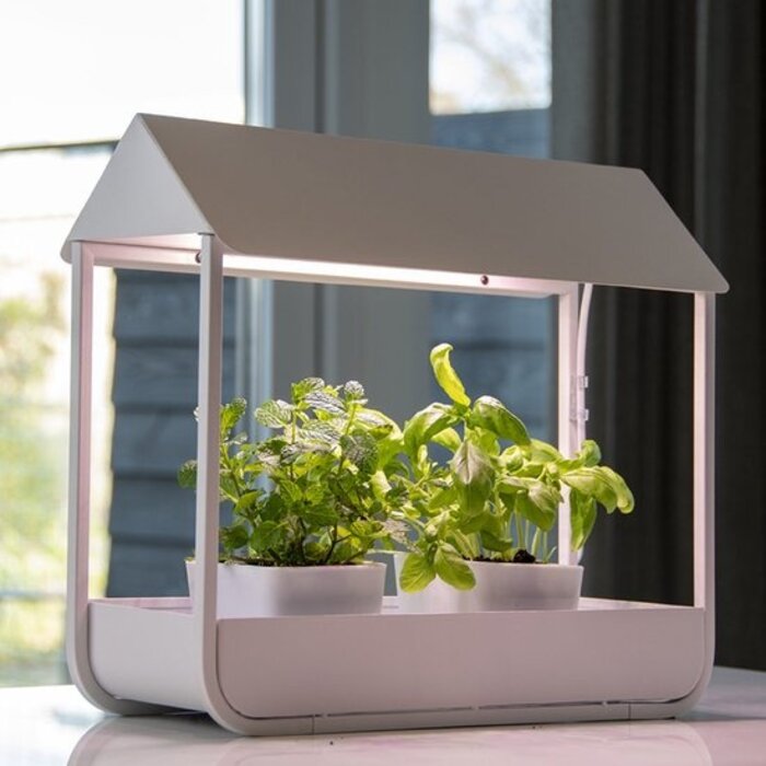 Esschert Design Lampe de croissance pour plantes en serre blanche - Mini serre - lampe de croissance à leds - minuteur - moderne