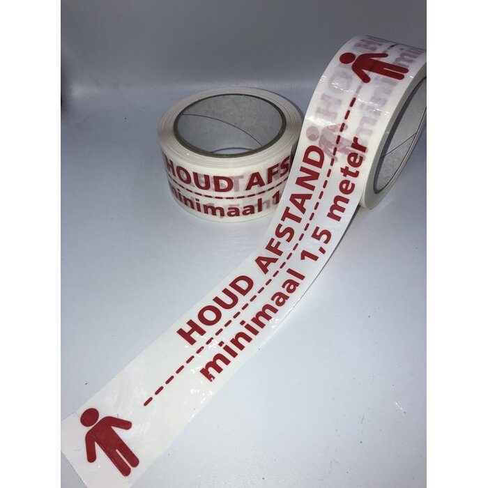 Vloertape HOUD - AFSTAND rood / wit 50 mm x 33 mtr Corona - Covid19.