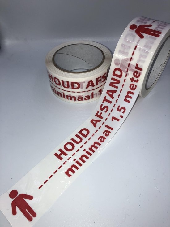 Vloertape HOUD - AFSTAND rood / wit 50 mm x 33 mtr Corona - Covid19.
