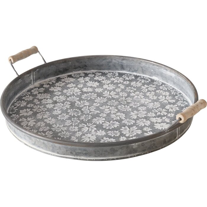 Tablett Polly - Rundes Tablett aus Zink mit Blumenmuster - Ø41 cm