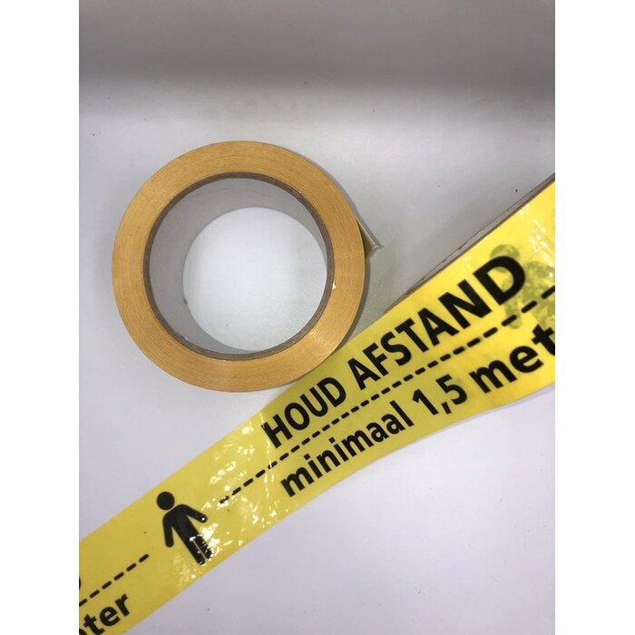 Vloertape Afstand houden geel / zwart 50 mm x 33 mtr - Corona - Covid19