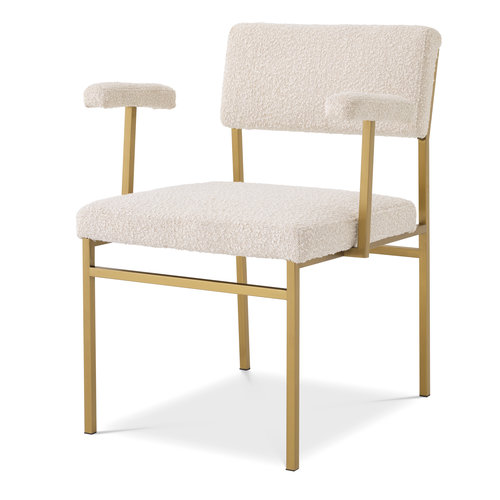 Eichholtz Chair Dunmore brushed brass finish bouclé cream