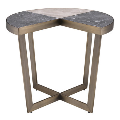 Side Table Turino brushed brass finish grey marble