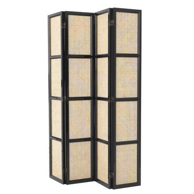 Folding Screen Bahamas black finish natural cane