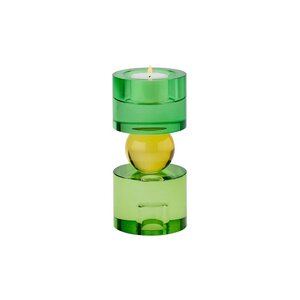 SARI, CRYSTAL GLASS, CANDLE/TEA LIGHT HOLDER S(H15,2CM), ROUND, GREEN/YELLOW, SPRAYED