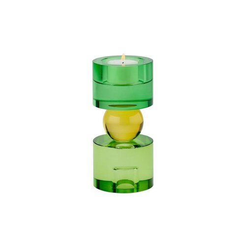 SARI, CRYSTAL GLASS, CANDLE/TEA LIGHT HOLDER S(H15,2CM), ROUND, GREEN/YELLOW, SPRAYED