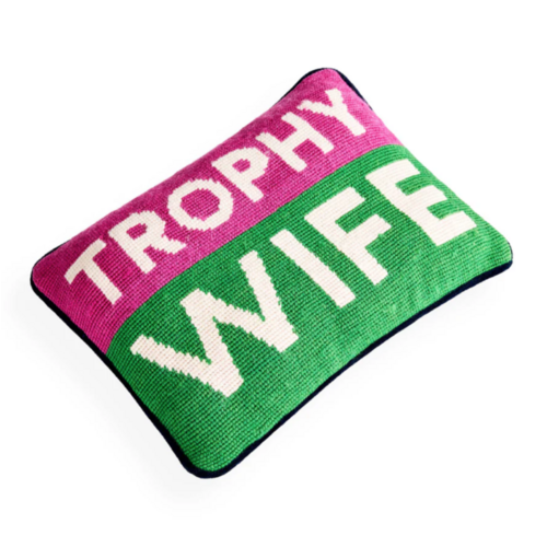 HOF House of Furniture Trophy Wife Needlepoint Pillow HOF House of Furniture Trophy Wife Needlepoint Pillow